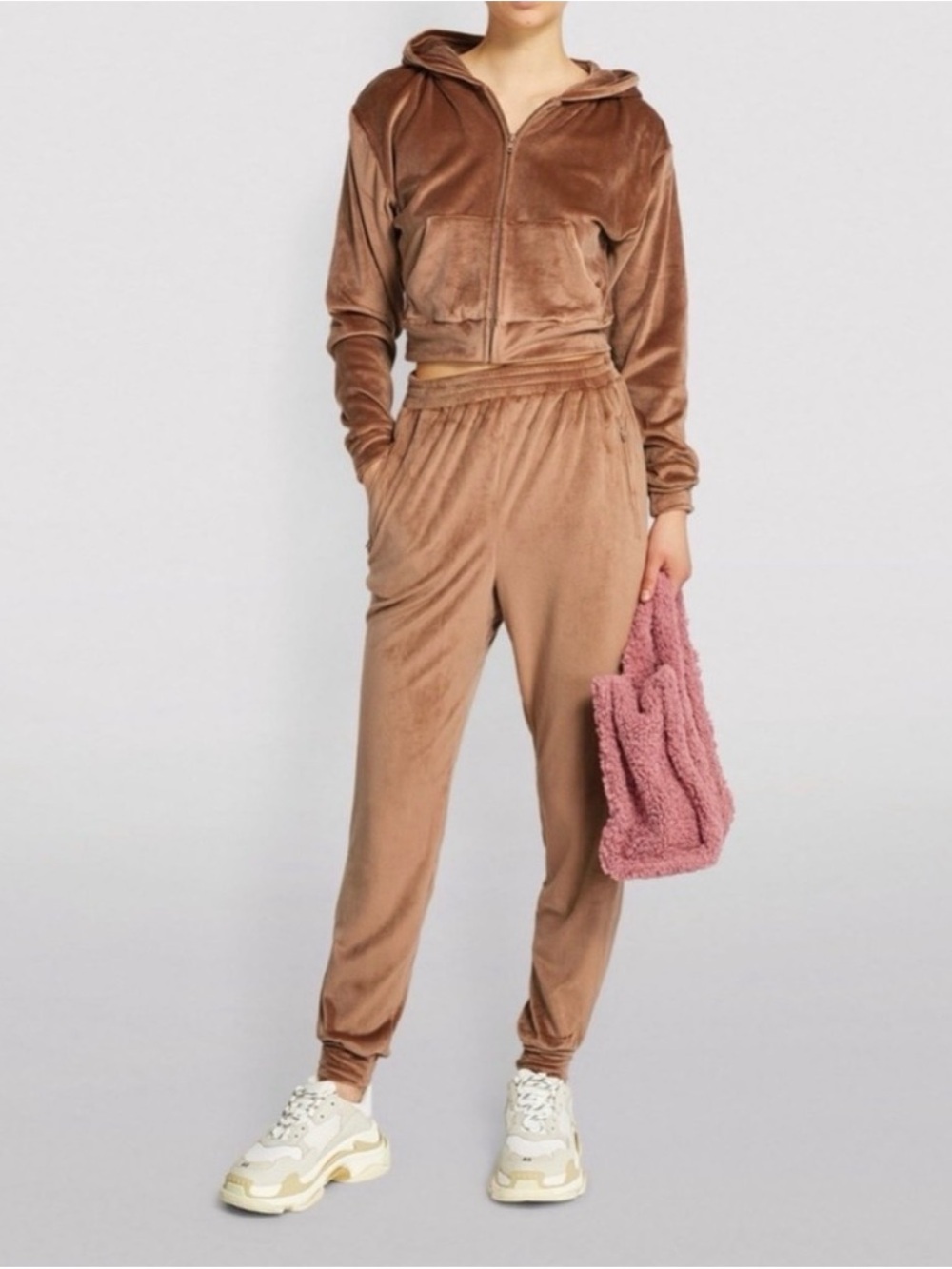 SKIMS Velour Lounge Cropped Jacket & High-Rise Jogger Pants Brown Size Small